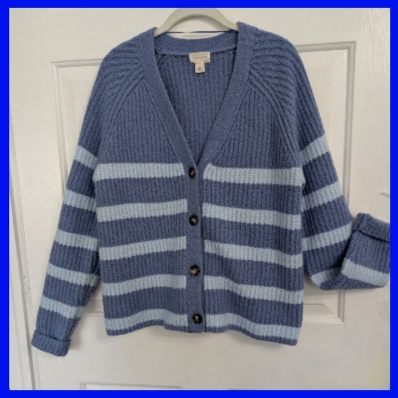 Caslon Jackets & Blazers - Caslon Cardigan Sweater Chunky Barn Style  Blue Stripe Medium Trending